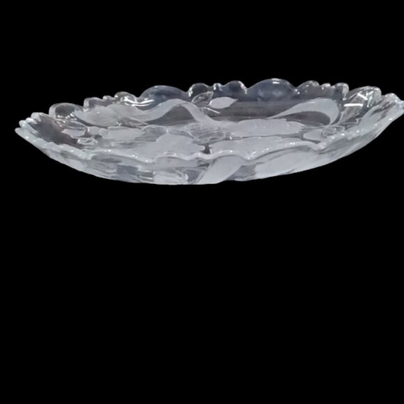 Vintage Laura Glass 1990s Rose Parade Frosted/Clear Glass Platter Scallop Edges - Picture 7 of 7